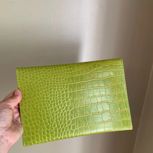 AUSLINI Envelope clutch. Green alligator crocodile leather purse bag - Picture 5 of 8